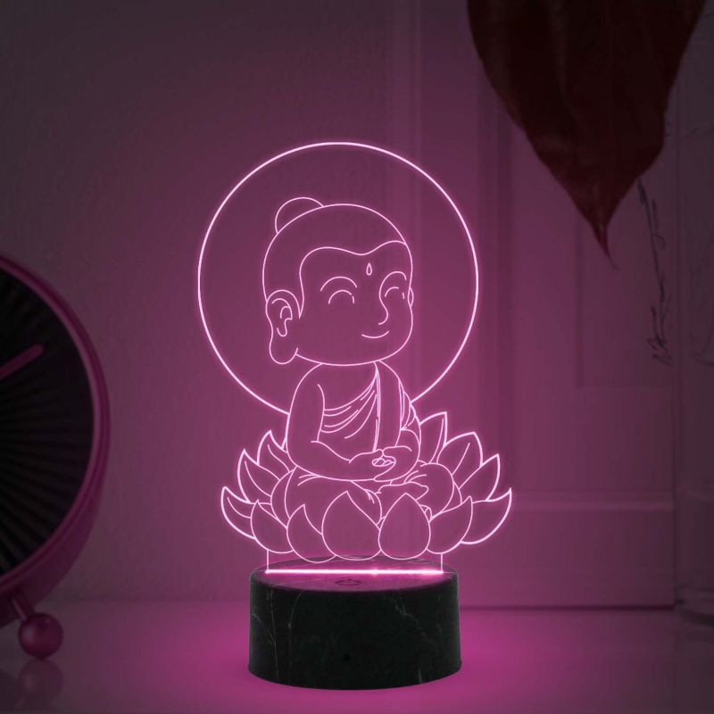 3D Illusion Little Gautam Buddha Night Light with Multicolored Gift for Friends & Family, Home Office Bedroom Decor